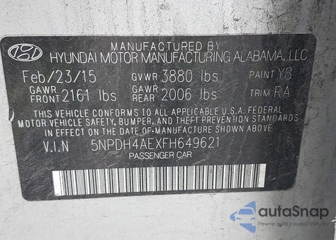 2015 Hyundai Elantra Se from USA, damaged, VIN 5NPDH4AEXFH649621